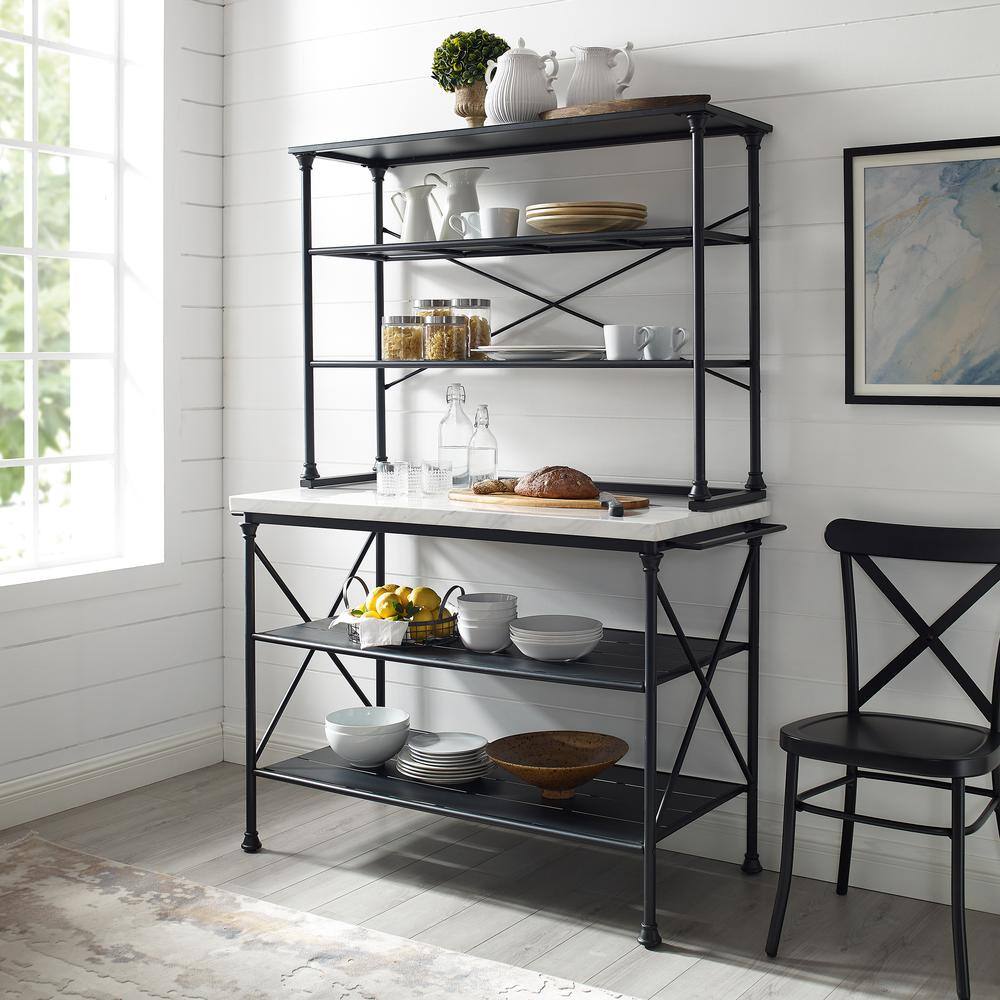 Alt View 6. Crosley Furniture - Madeleine Kitchen Island And Hutch - Island & Hutch - White Marble.