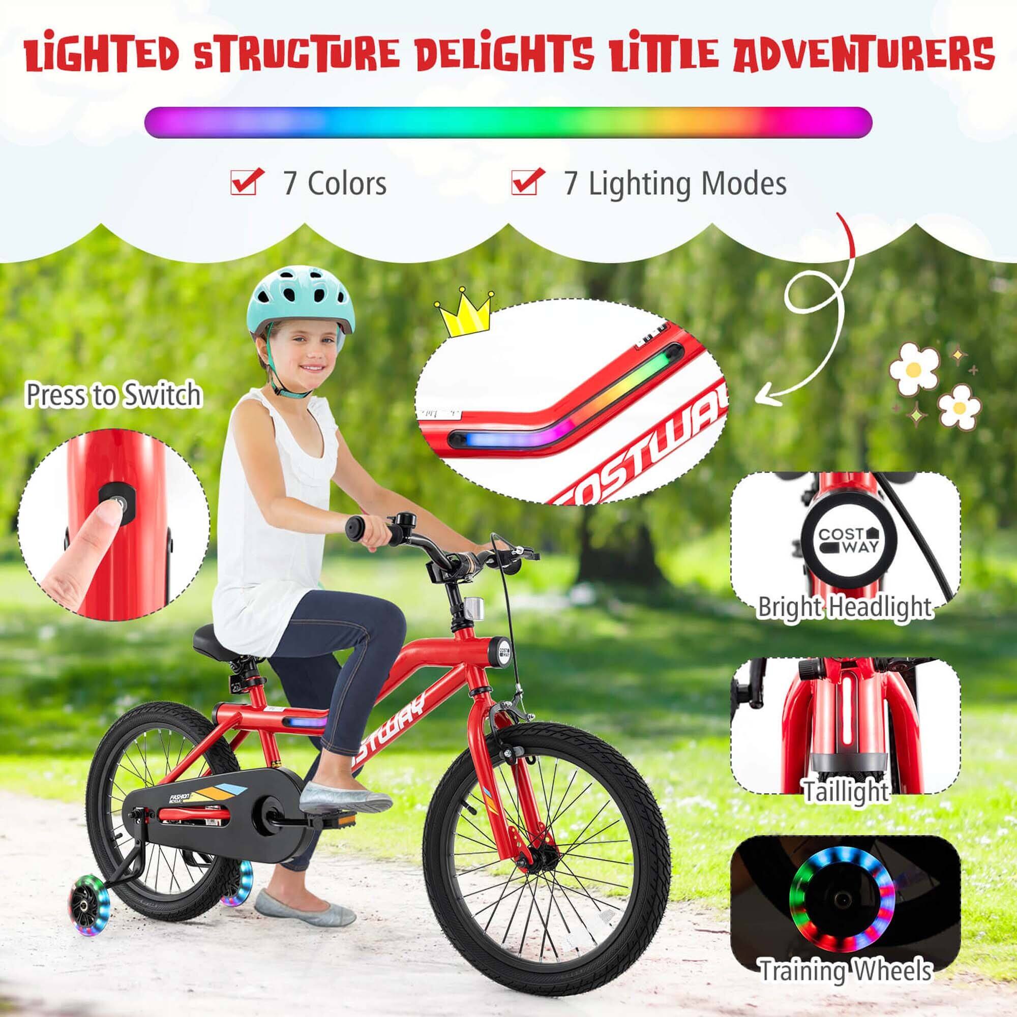 LIGHTED STRUCTURE DELIGHTS LITTLE ADVENTURERS

- 7 Colors
- 7 Lighting Modes

Press to Switch

Bright Headlight

Tailight

Training Wheels
