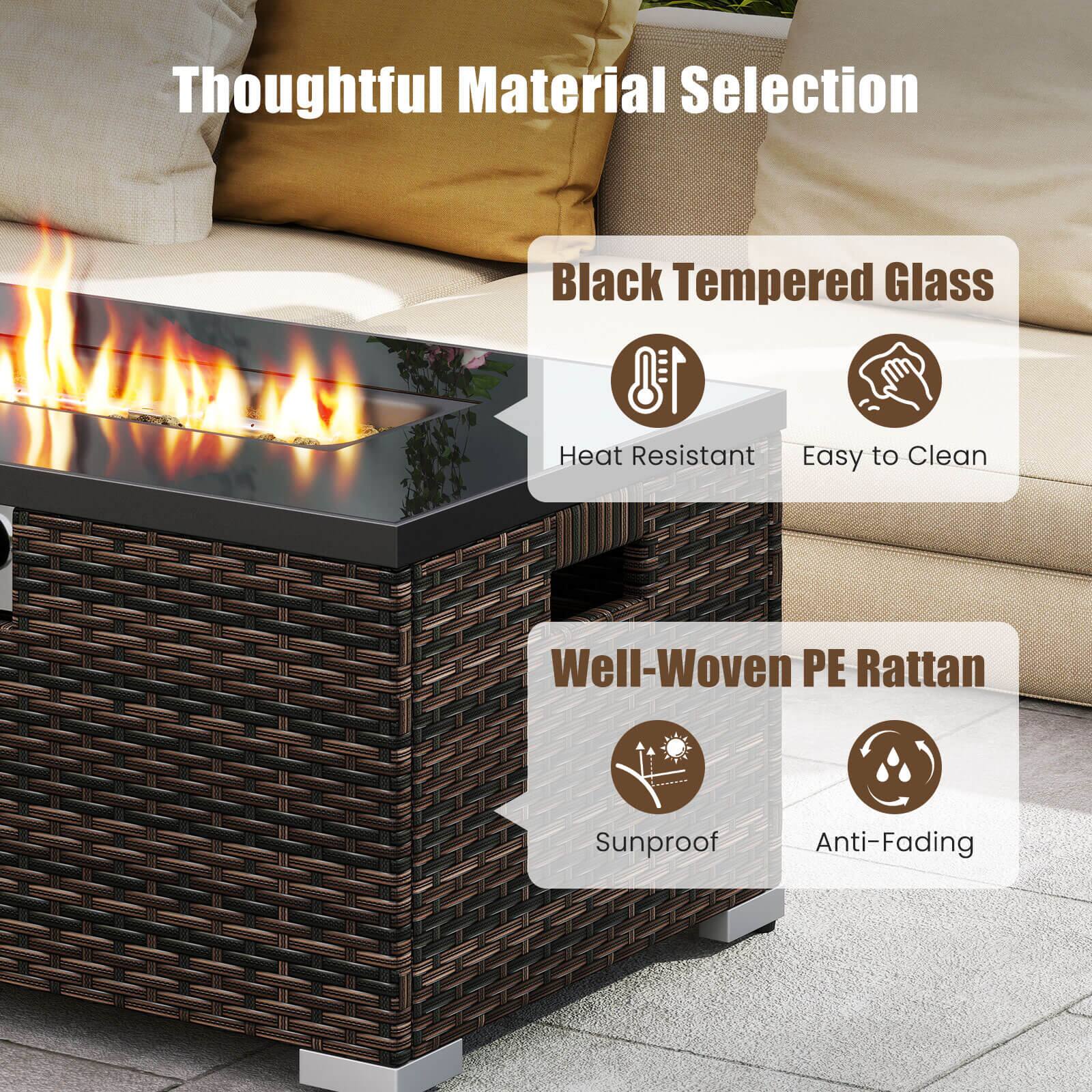 Thoughtful Material Selection

Black Tempered Glass
- Heat Resistant
- Easy to Clean

Well-Woven PE Rattan
- Sunproof
- Anti-Fading