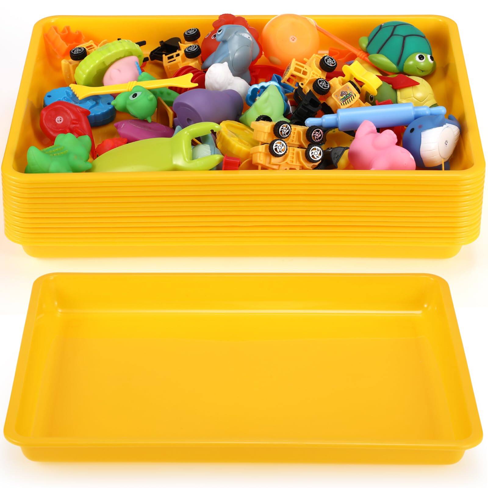 Front. Dapper Styles - 15 Flat Plastic Trays 168'' Sensory Storage Tray Paper Stackable Classroom Bins For Office Home Organizer A... - Yellow.