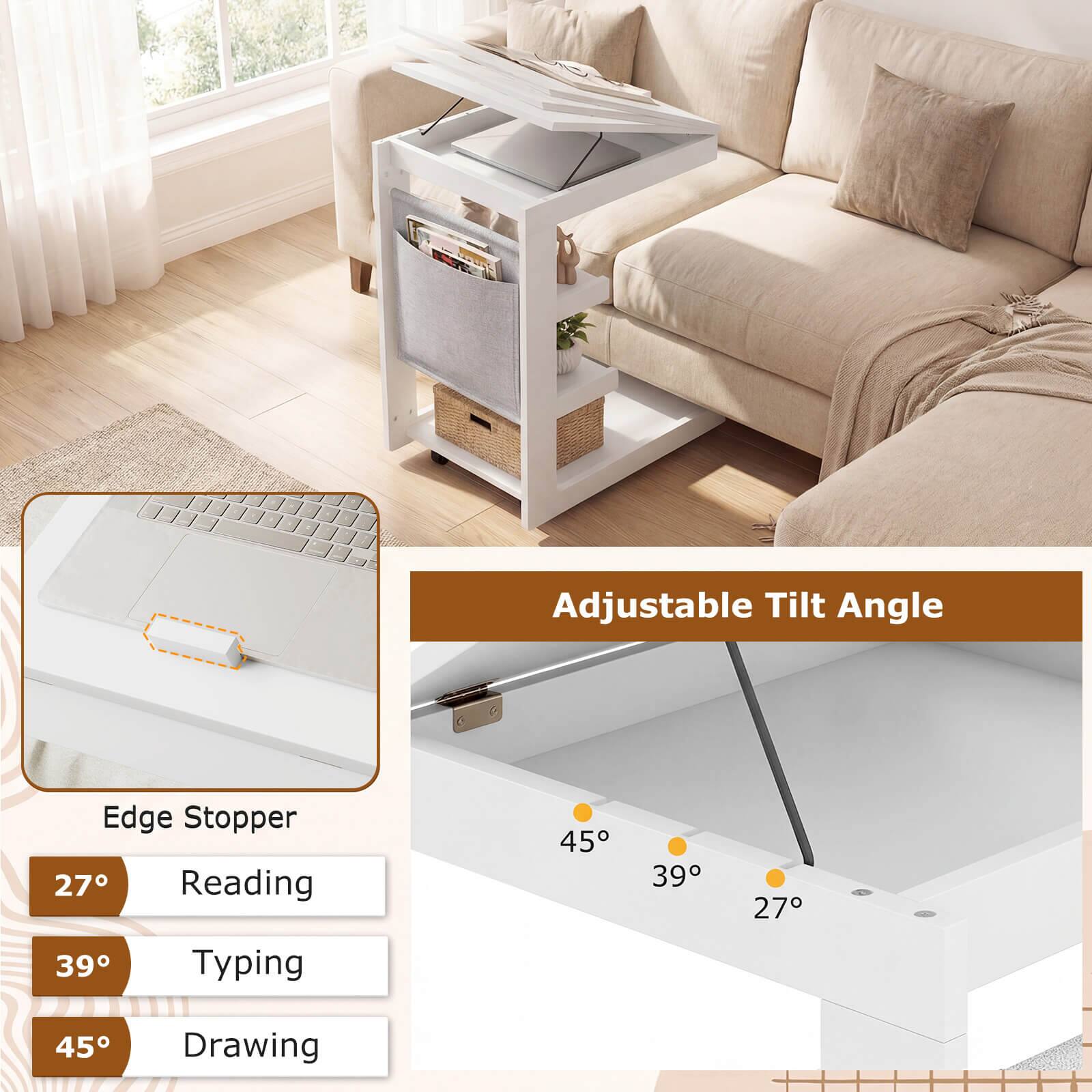 Adjustable Tilt Angle

Edge Stopper

27° Reading

39° Typing

45° Drawing