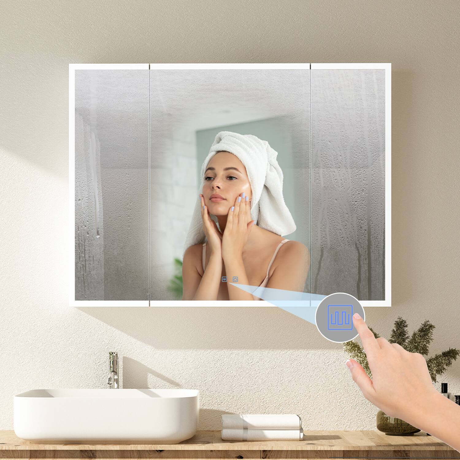 Alt View 5. Famapy - Famapy LED Smart Bathroom Mirror Cabinet with Defogger & Touch Control - White.