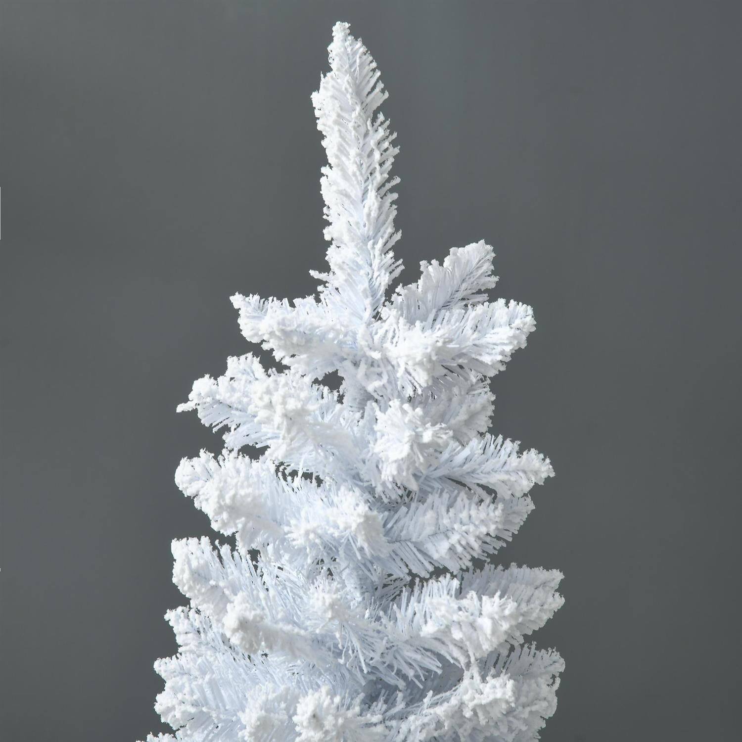 Alt View 2. Pefilos - 5ft Snow-Covered Artificial Pine Tree with Pencil Shape and Realistic Branches - White.