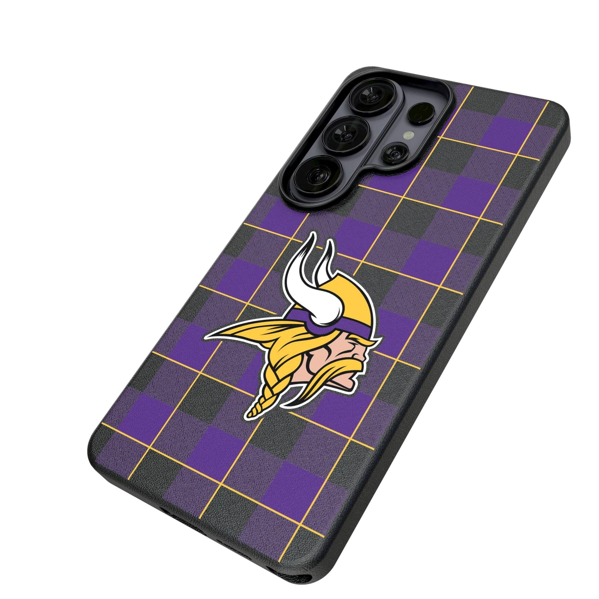 Alt View 1. Keyscaper - Minnesota Vikings Plaid Galaxy Magnetic Bump Case - S24 - Black.