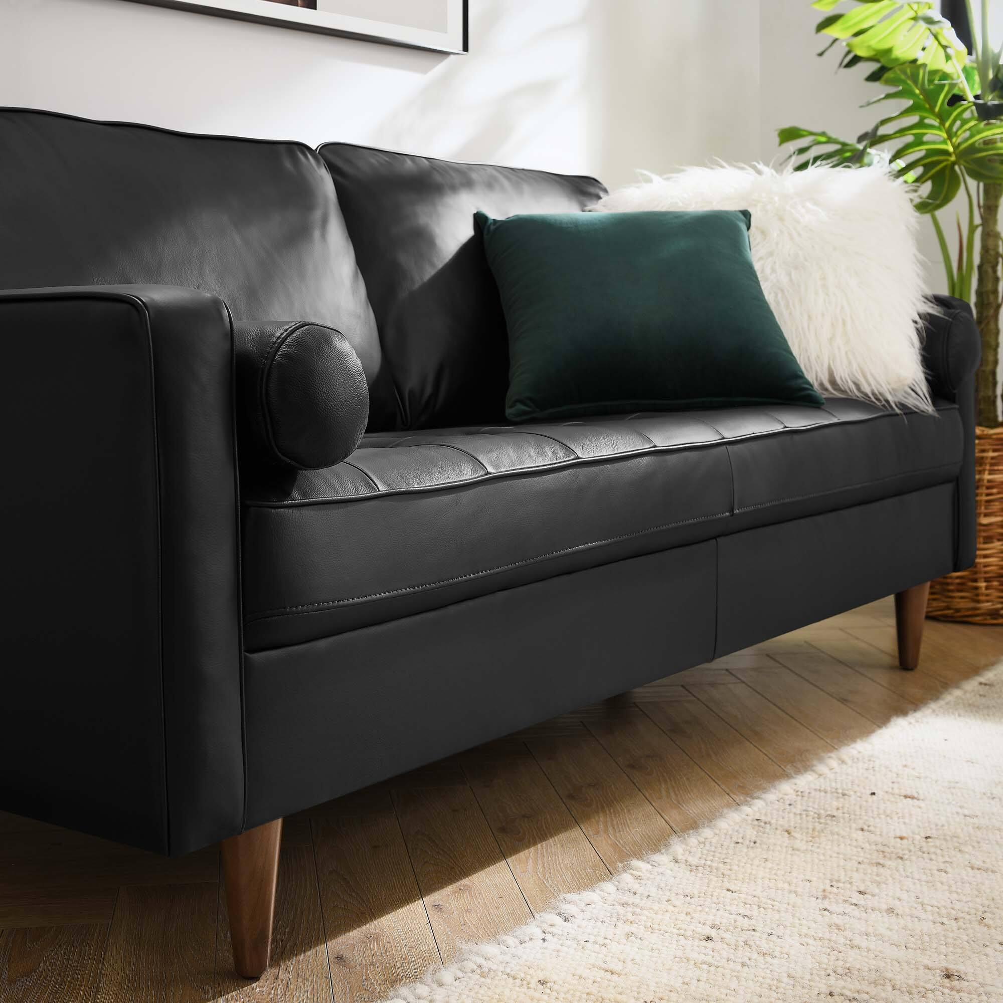Alt View 4. Modway - Valour Leather Sofa by Modway - Black.