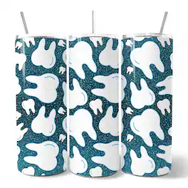 OrnamentallyYou - Sparkly Blue Tooth Pattern 20oz Tumbler With Lid and Stainless Steel Straw - Multicolored