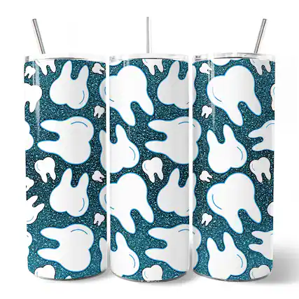 Front. OrnamentallyYou - Sparkly Blue Tooth Pattern 20oz Tumbler With Lid and Stainless Steel Straw - Multicolored.