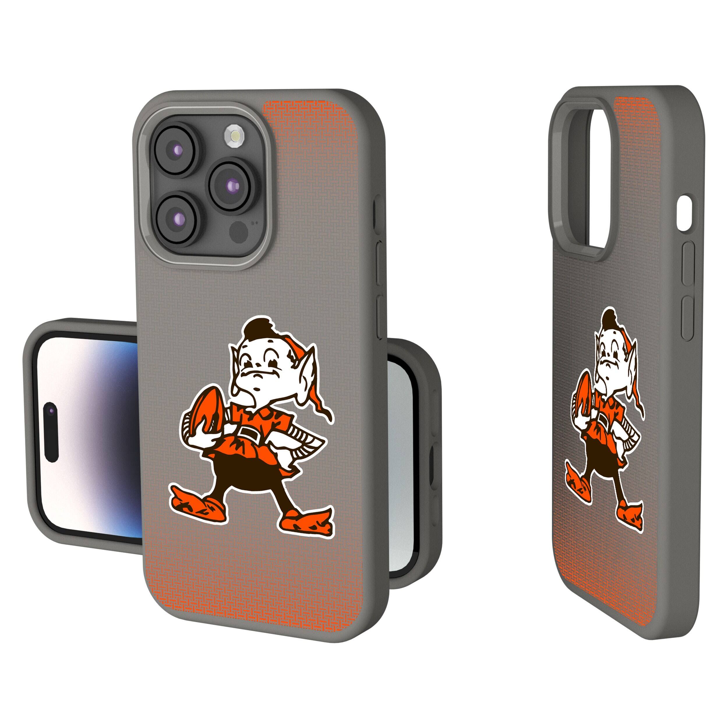 Front. Keyscaper - Cleveland Browns Linen Logo iPhone Soft Touch Case - 15 Plus - Gray.