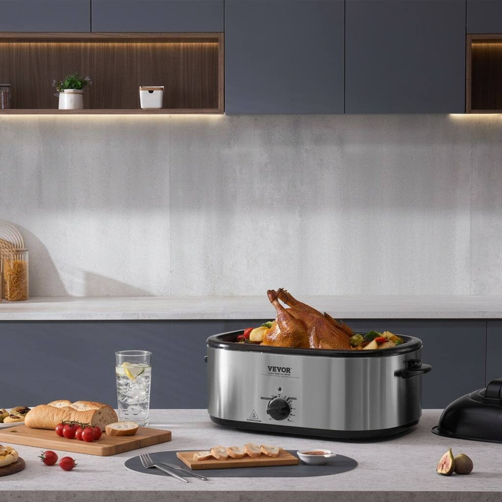 Back. Forest'nSky - 26 Qt Electric Turkey Roaster Oven, Fits 30 lb Bird, 1450W with Self-Basting Lid & Tempered Glass,Silver - Silver.