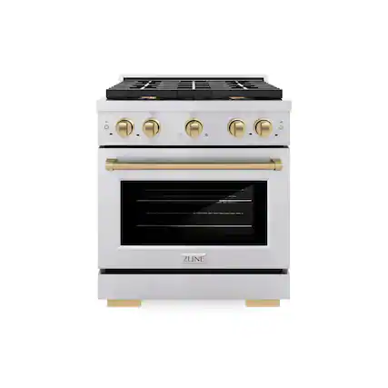 Front. ZLINE - ZLINE Autograph 30" Paramount Dual Fuel Range w/ 4 Burners & Champagne Bronze Accents (SDRZ-30-CB) - Stainless Steel.