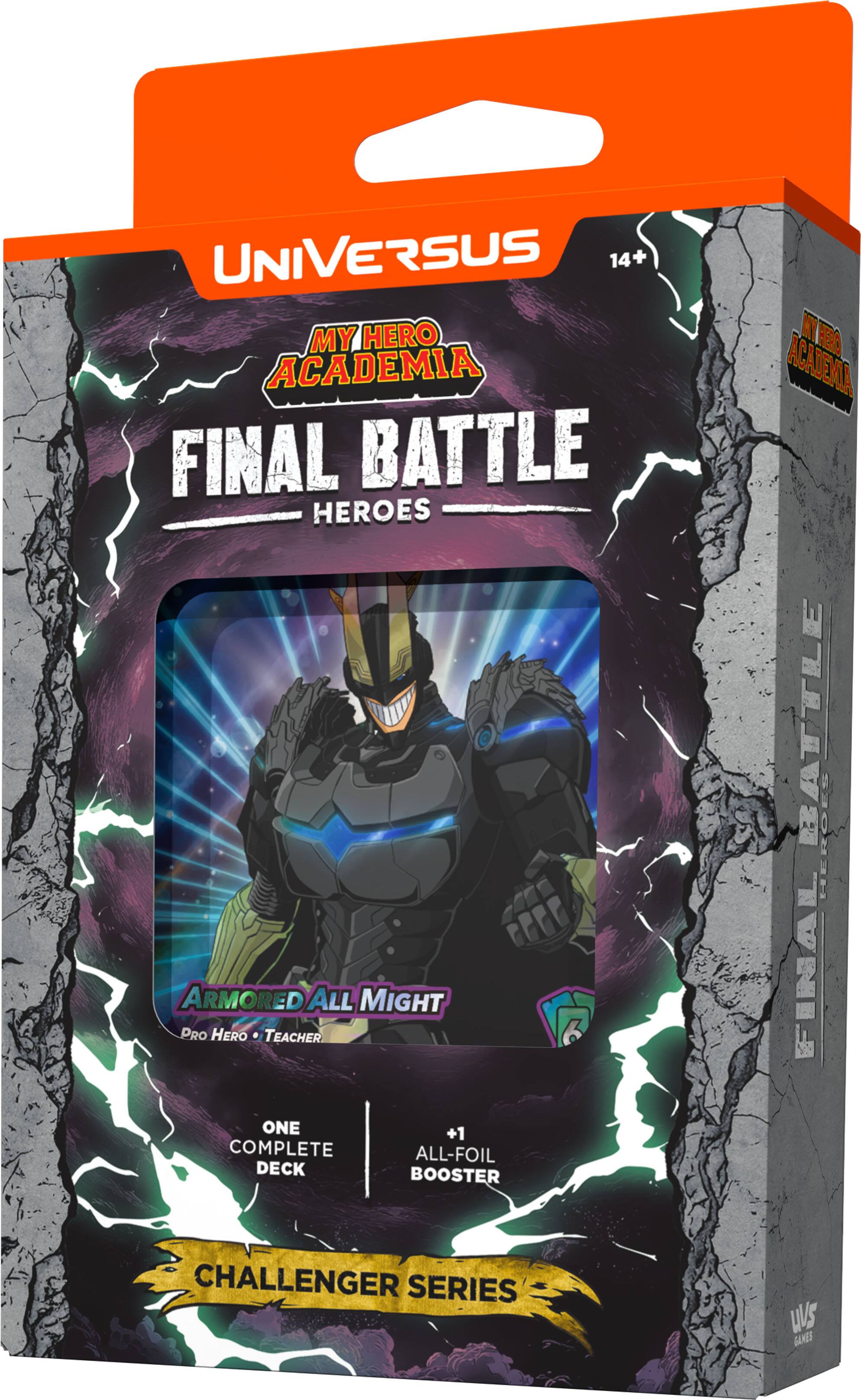 UNIVERSUS 14+ MY HERO ACADEMIA FINAL BATTLE HEROES ARMORED ALL MIGHT PRO HERO + TEACHER ONE COMPLETE ALL-FOIL DECK BOOSTER +1 CHALLENGER SERIES WVS GANES