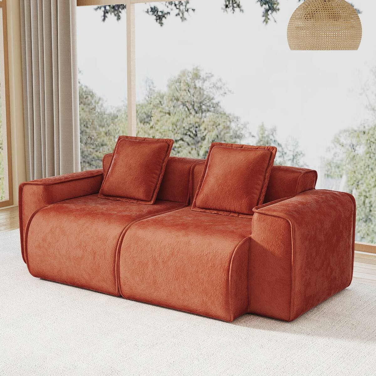 Front. Ropilly - Ropilly Red Velvet Sofa, Boneless 2 Seat Sofa with Modular Sectional Style and No Assembly - Red.