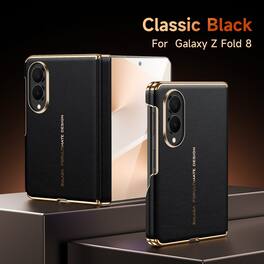 Dteck - Slim Shockproof Leather Texture Case for Samsung Galaxy Z Fold8, Magnetic Rigid PC Protective Cover with Hinge Guard - Black