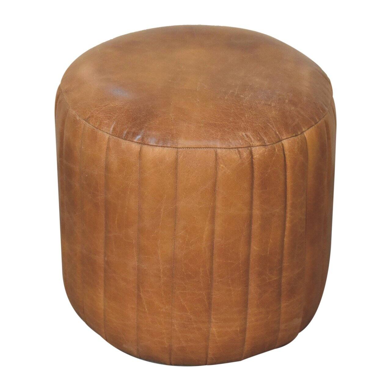 Left. Artisan Furniture - Artisan Furniture Buffalo Leather Boucle Footstool, Tan - Brown.