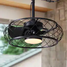 Siljoy - 20 Inch Caged Ceiling Fan Light Remote 6-Speed Reversible Waterproof for Bedroom Kitchen Patio - Matte Black