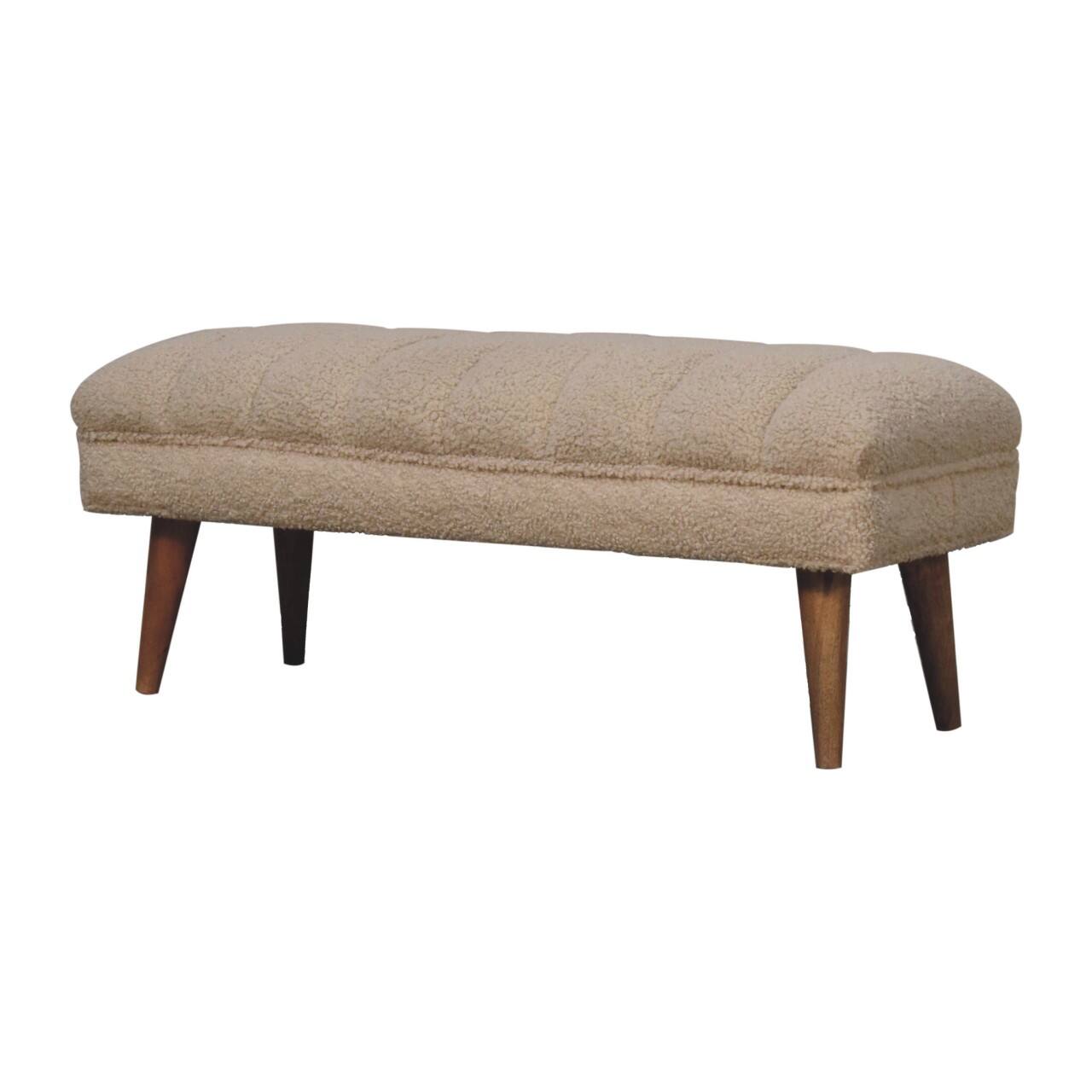 Back. Artisan Furniture - Artisan Furniture Solid Wood Cream Boucle Puffer Bench, Upholstered, Brown & Cream - Brown & Cream.
