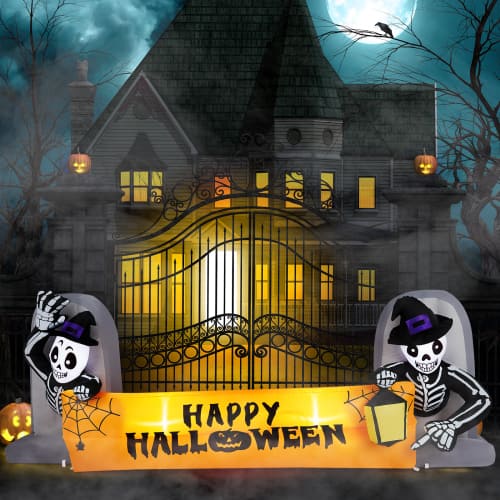 Winado - 9.6 FT Halloween Inflatable Skeleton Tombstone Banner for Outdoor Holiday Decorations - Multicolor