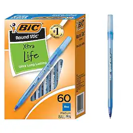 BIC America - BIC Round Stic Xtra Life Ballpoint Pen, Medium Point, 1.0mm, Blue Ink, 60/Pack (GSM609BE)