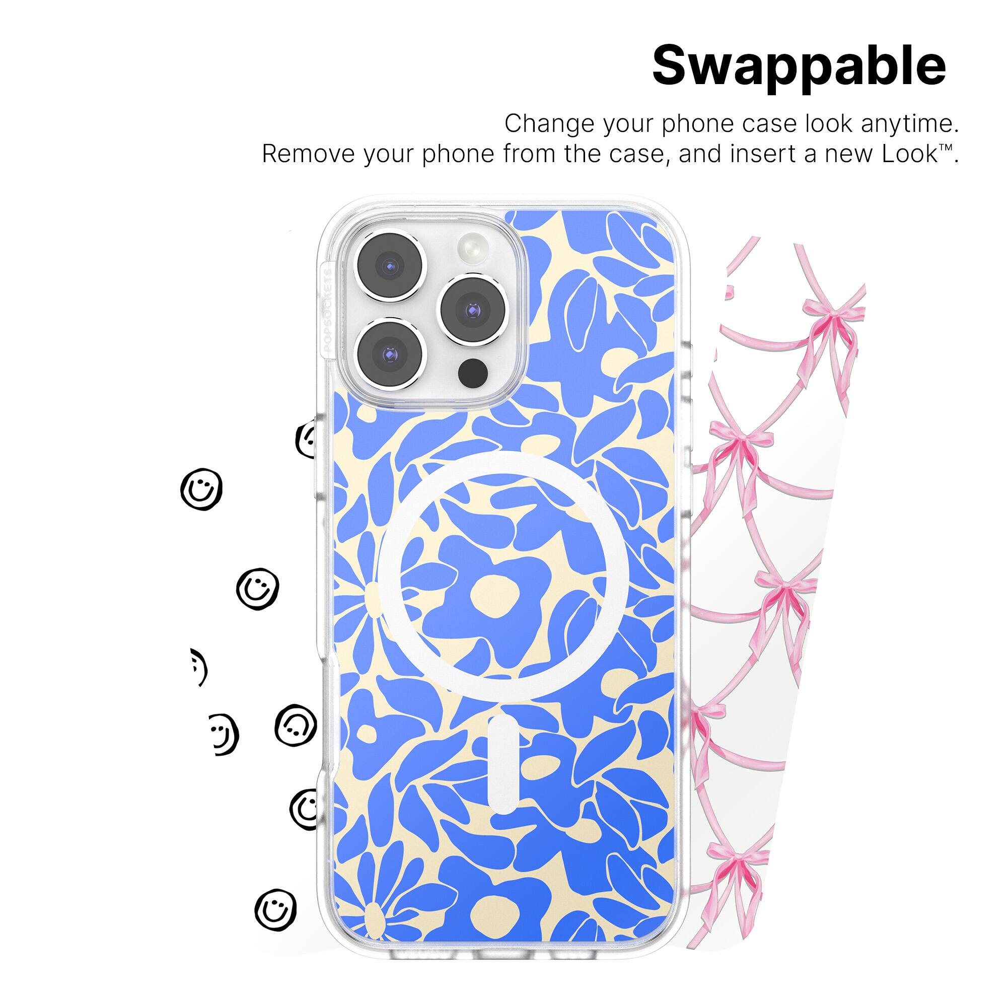 Swappable: Change your phone case look anytime. Remove your phone from the case, and insert a new Look.