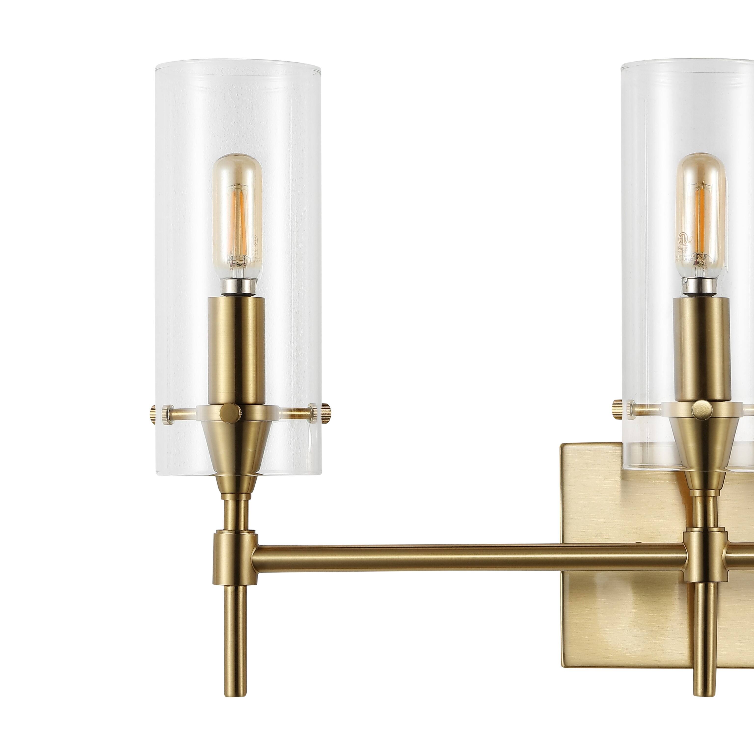 Alt View 4. Jonathan Y - Cato 21.25" 3-Light Modern Minimalist Iron/Glass LED Vanity, Brass Gold/Clear - Brass Gold.