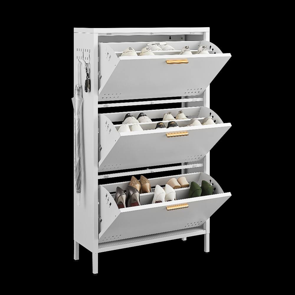 Alt View 7. Loheer - Loheer white tilt out shoe cabinet Heavy Duty Metal Space Saving - White.