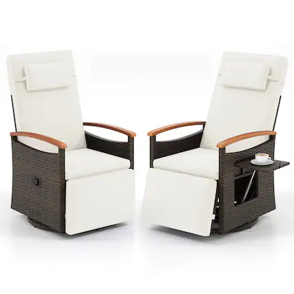 Front. Gymax - Gymax Set Of 2 Outdoor 360° Swivel Rattan Recliner Chair Patio Wicker Chaise Lounge Chair White - Mix Brown, Red.