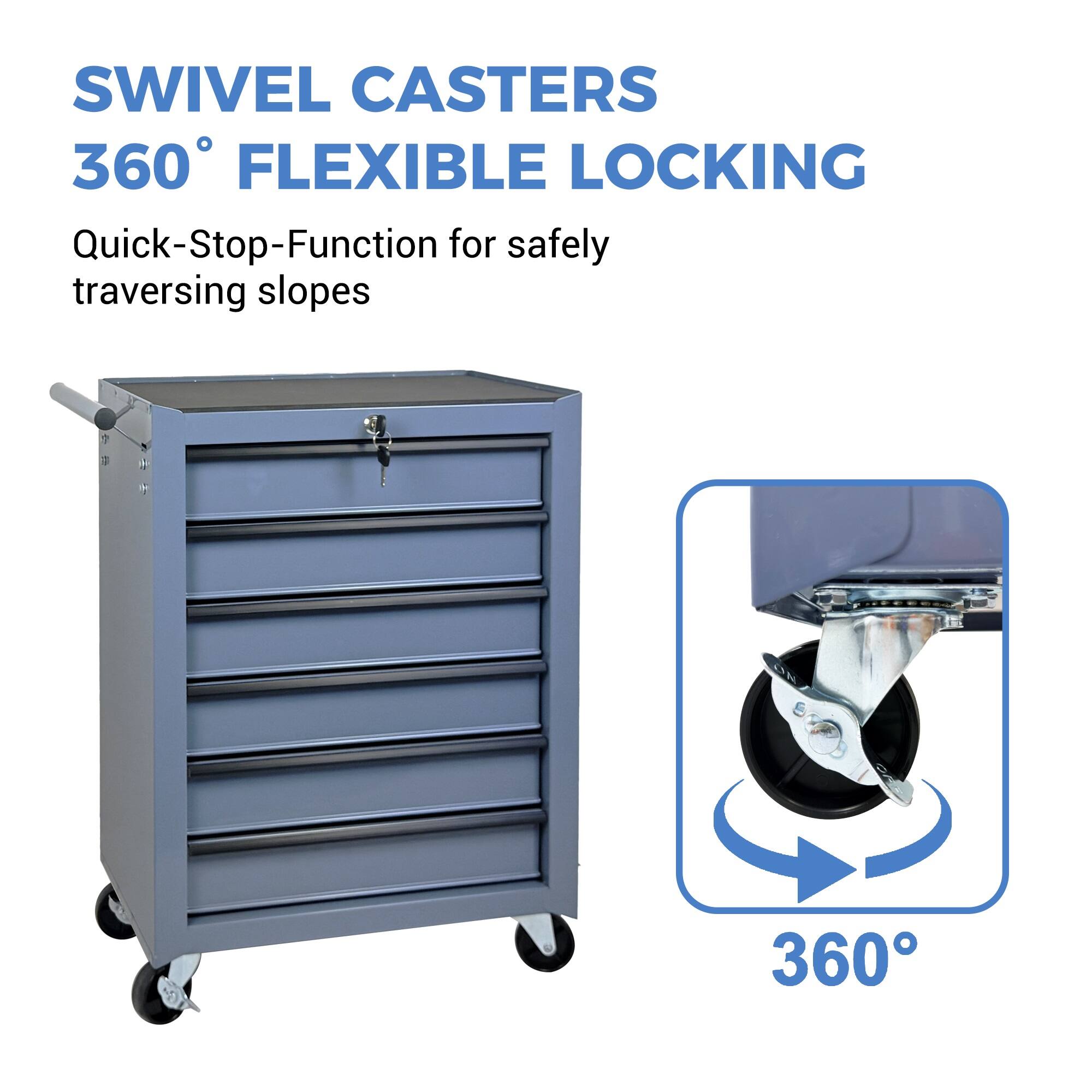 SWIVEL CASTERS  
360° FLEXIBLE LOCKING  
Quick-Stop-Function for safely traversing slopes
