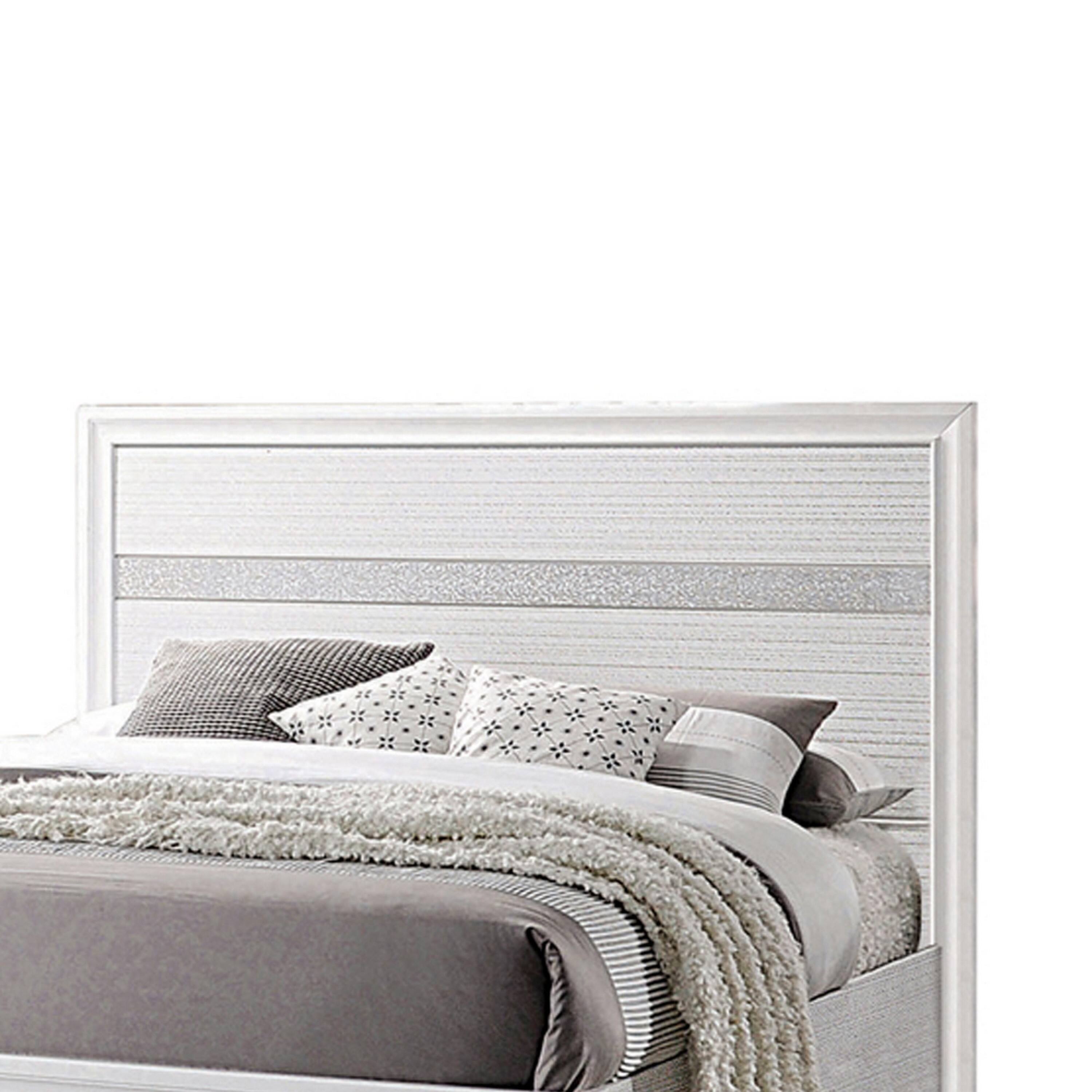 Alt View 1. Manhattan Lane - Contemporary Queen Bed with Drawers and Glittering Stripes - White.
