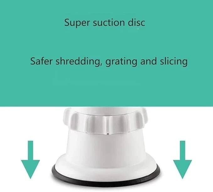 Super suction disc  
Safer shredding, grating and slicing
