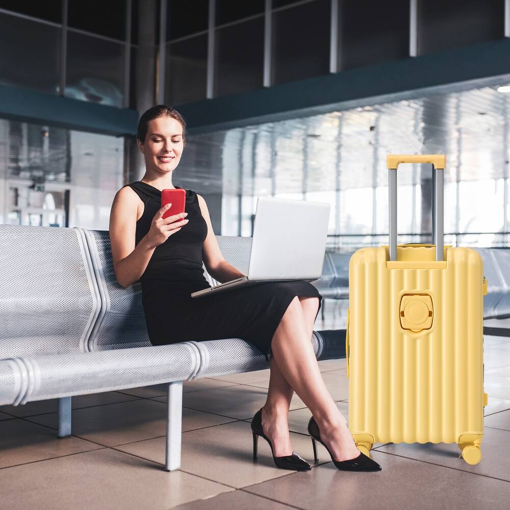 Alt View 2. Ropilly - Ropilly 3 Piece Luggage Set ABS Hard Shell Suitcase Yellow - Yellow.