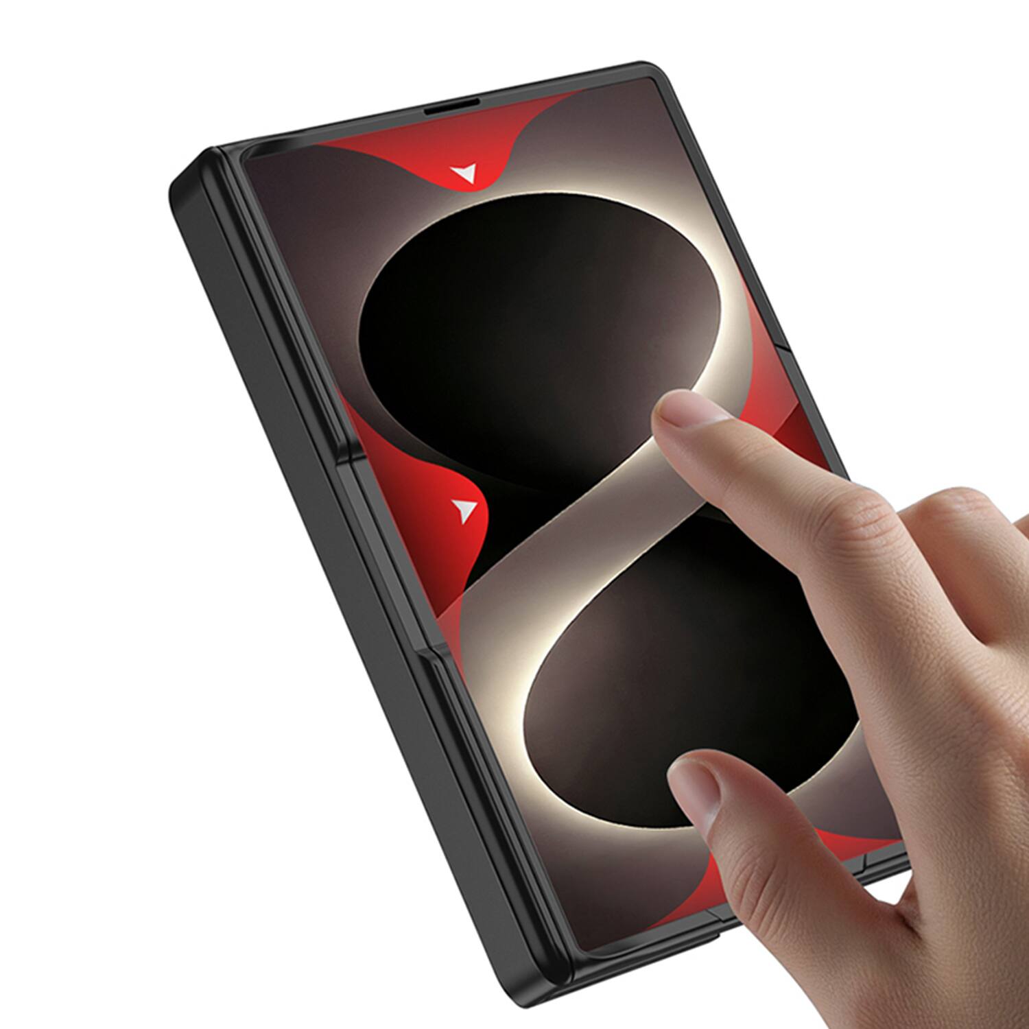 Back. Dteck - Shockproof Case for Samsung Galaxy Z Fold8 with Kickstand, Rigid PC Cover Built-in Screen Film Magnetic Hinge Shield - Black.