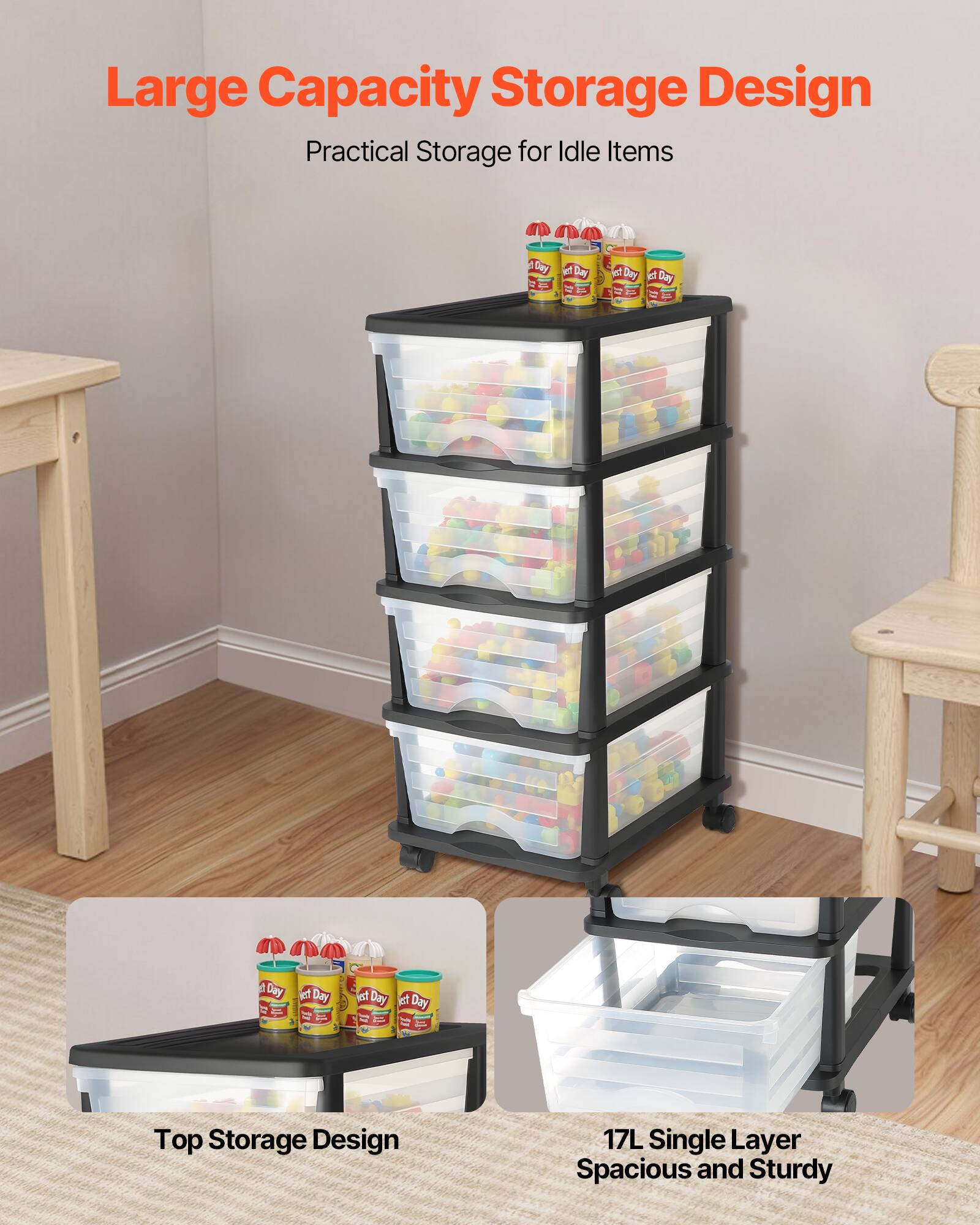 Large Capacity Storage Design  
Practical Storage for Idle Items  

Top Storage Design  

17L Single Layer  
Spacious and Sturdy
