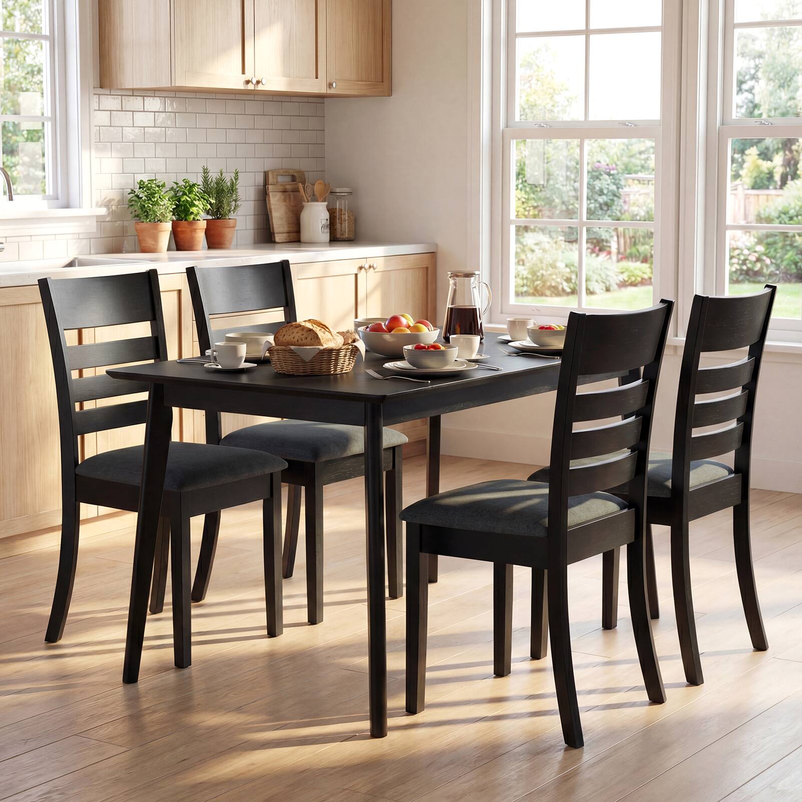 Alt View 4. Costway - Costway Wooden Dining Chairs Set of 4 with Rubber Wood Frame, Curved Slatted Backrest - Dark Gray.