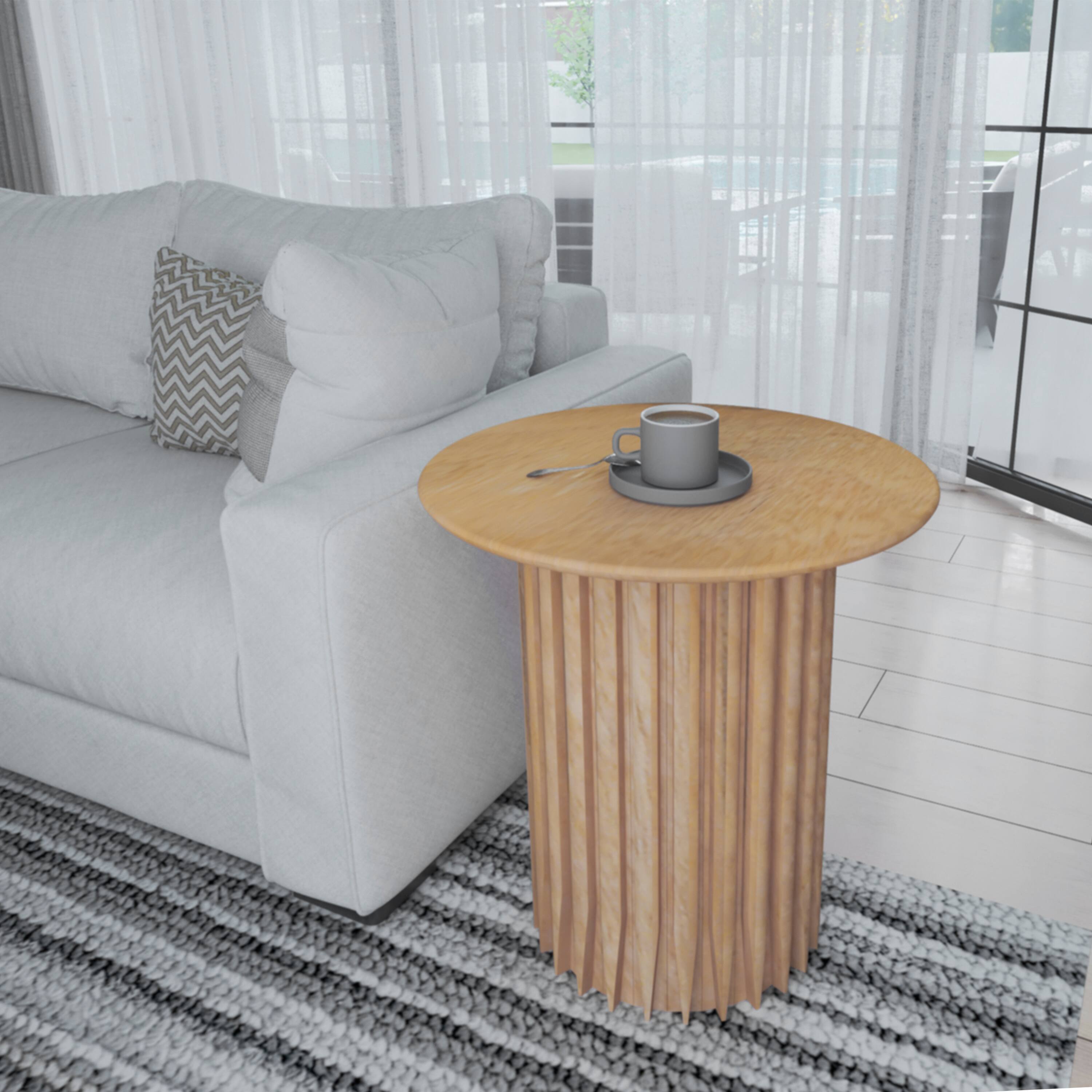 Alt View 10. Manhattan Lane - Sejo Side End Table, 20 Inch Round Top with Fluted Base in Natural Brown Mango Wood - Brown.