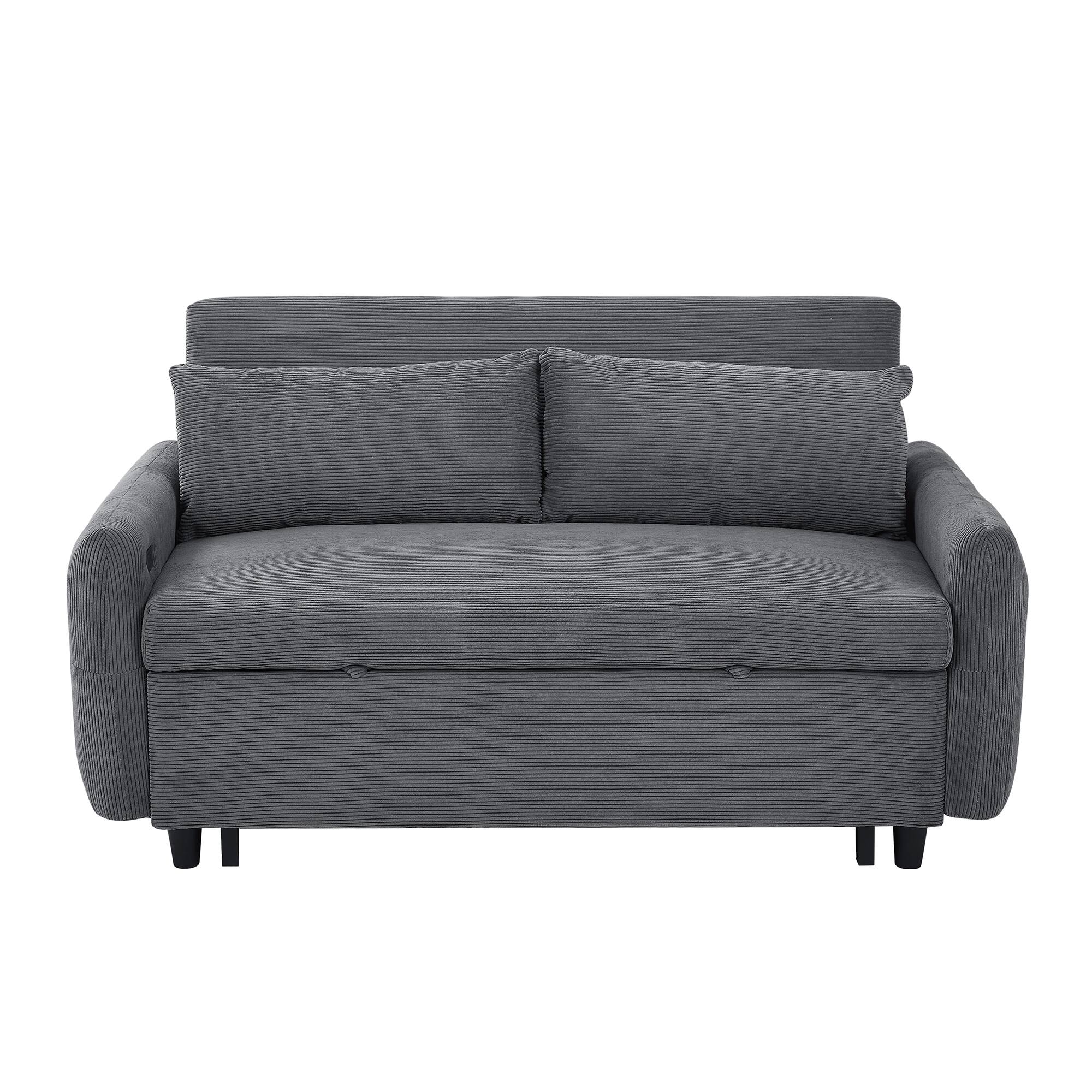 Alt View 7. Tiramisubest - 57.48" Modern Convertible Pull-out Sofa Bed with USB Ports and Two Throw Pillows for Living Room,Dark Grey - DARK GREY.