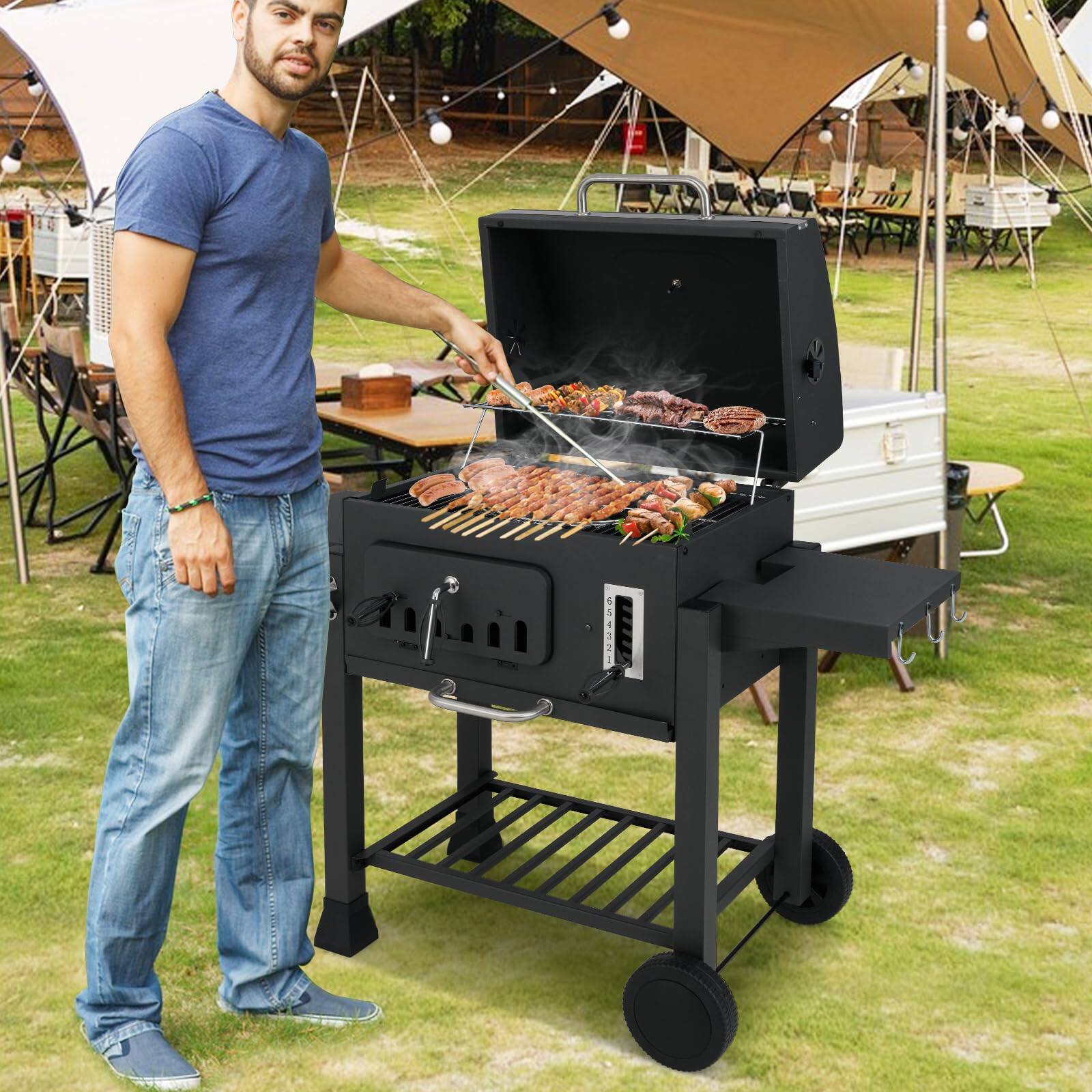 Alt View 8. Ecooso - 24-Inch Barrel Charcoal Grill with Dual Folding Side Tables, 544 sq in Cooking Area.