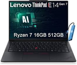 Lenovo - Upgraded - ThinkPad E14 Gen 7 14" FHD+ AI PC business Laptop - AMD Ryzen 7 250 2025 - 16GB RAM - 512GB SSD - 5MP Webcam - Win11Pro - Jet Black