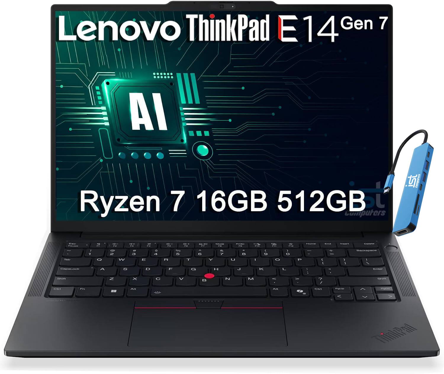 Lenovo - Upgraded - ThinkPad E14 Gen 7 14" FHD+ AI PC business Laptop - AMD Ryzen 7 250 2025 - 16GB RAM - 512GB SSD - 5MP Webcam - Win11Pro - Jet Black