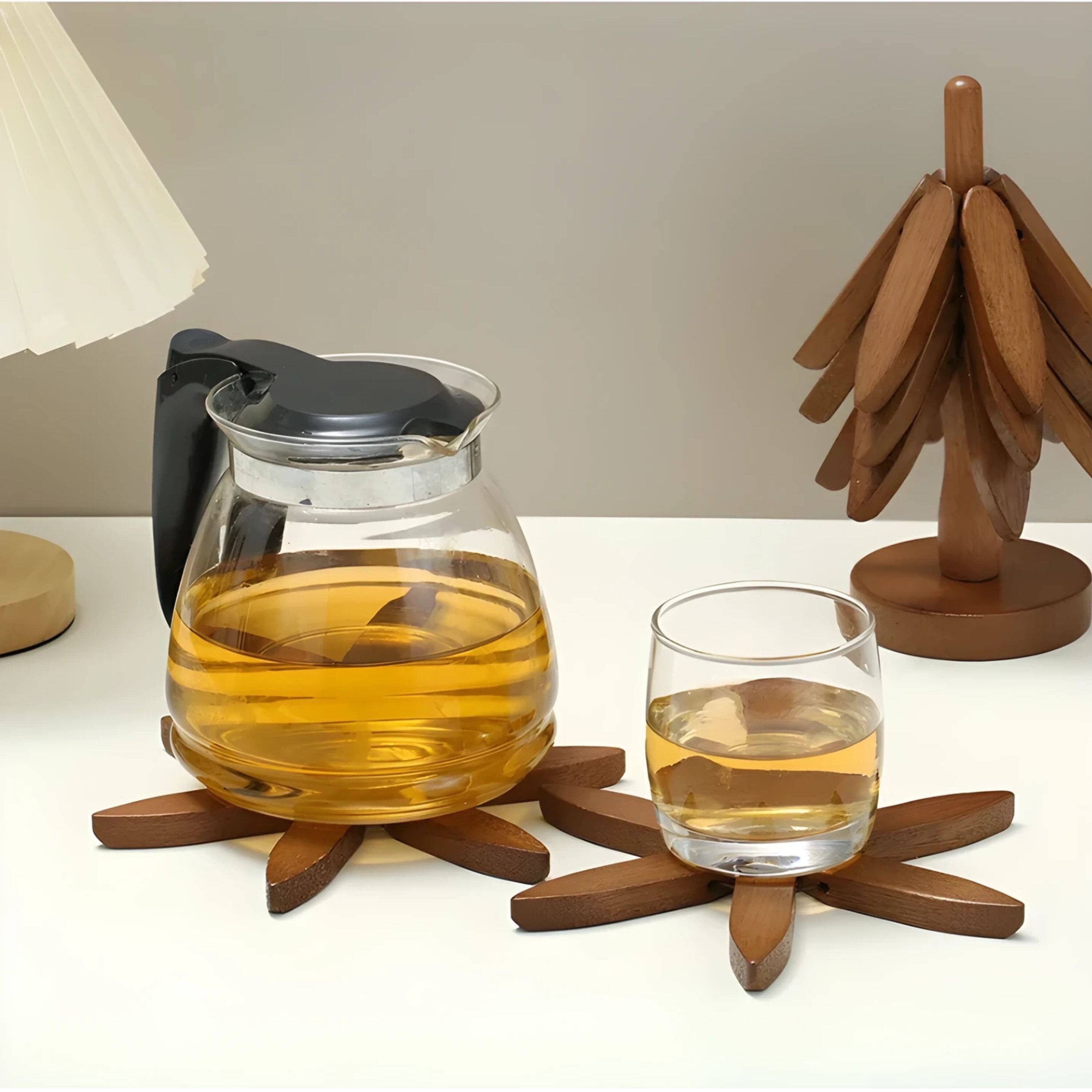 Back. Kitcheniva - Tree Design Wooden Trivets - Heat Resistant Bamboo Coasters for Hot Cups, Mugs, and Pots Dark Brown - Dark brown.