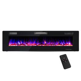 Boyel Living - 68 Inch Ultra-Thin Electric Fireplace Recessed Wall Mounted with Crystal Log Decoration