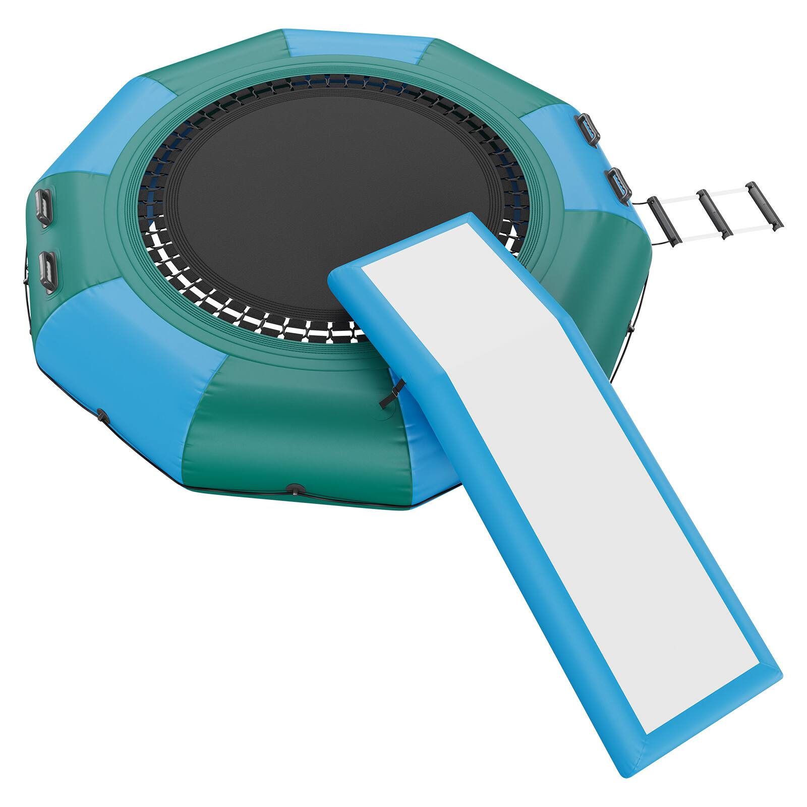 Alt View 5. VEVOR - Inflatable Water Bouncer, 10ft Recreational Water Trampoline, Portable Bounce Swim Platform with Slide, 3-Step Ladder - Blue, green.