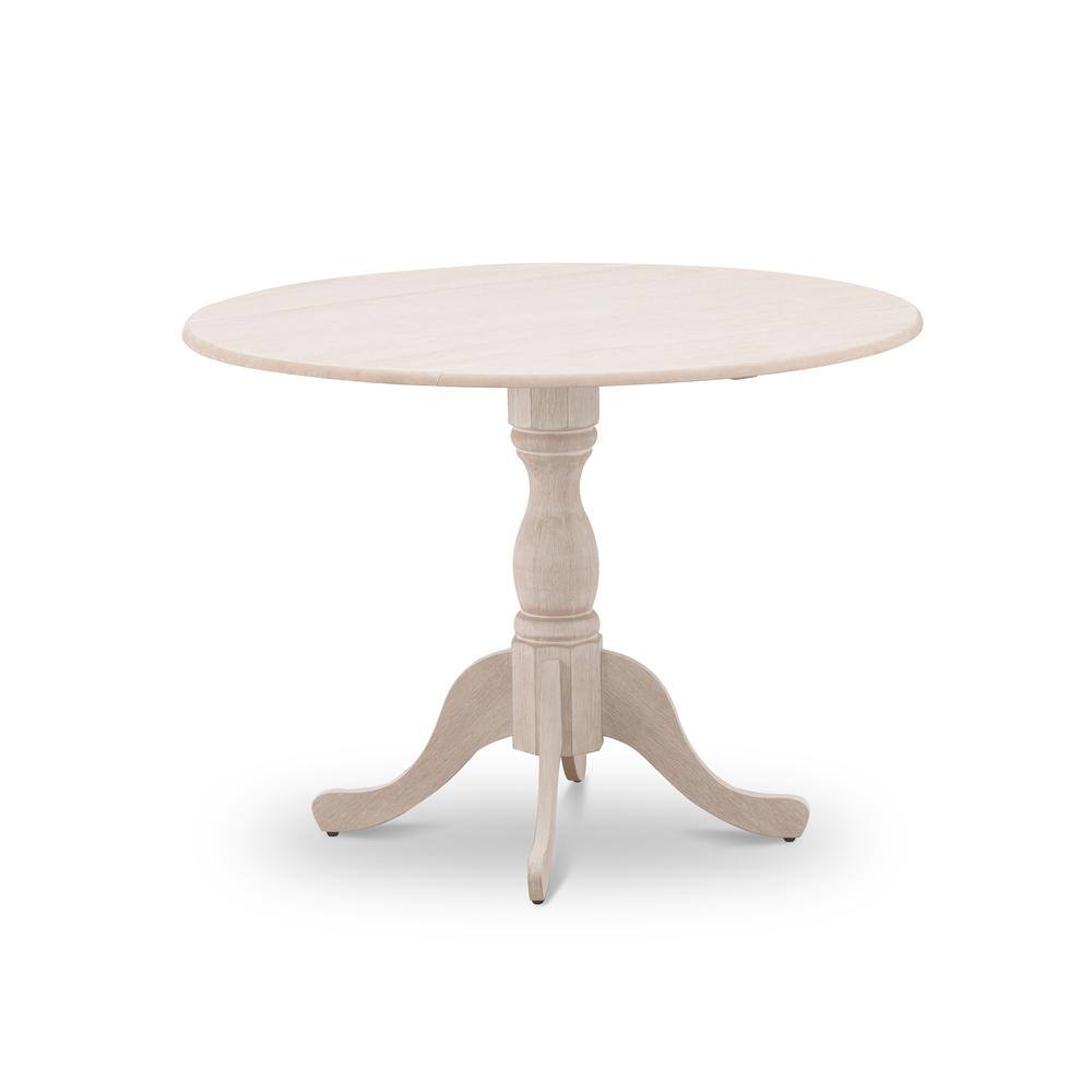 Alt View 1. East West Furniture - Round small table Linen White Color Drops Leave Table Top Surface and Asian Wood small dining table Pedestal Legs - Yellow.