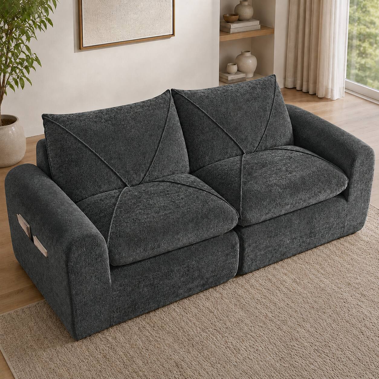 Left. Anysun - Modern Minimalist Chenille Combination Sofa – Spacious and Comfortable Living Room Loveseat for Families and Apartments - Dark Grey.