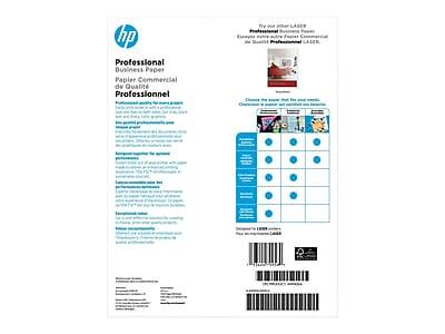 Sure, here is the corrected and grouped text from the image:

---

**hp Professional Business Paper Papier Commercial de Qualité Professionnel**

**Professional Business Paper**
**Papier Commercial de Qualité Professionnel**

**Choose the paper that fits your needs**

- **Premium Paper**
  - Enhanced brightness and whiteness
  - Smooth finish
  - Ideal for high-quality printing

- **Standard Paper**
  - Good brightness and whiteness
  - Smooth finish
  - Cost-effective for everyday printing

- **Eco Paper**
  - Made from 100% recycled materials
  - Good brightness and whiteness
  - Environmentally friendly

- **Eco Paper with Recycled Fibers**
  - Made from 30% recycled materials
  - Good brightness and whiteness
  - Environmentally friendly

**Try out other L.A.S.E.R. Professional Business Paper**
**Essayez notre Papier Commercial de Qualité Professionnel L.A.S.E.R.**

**Specifications:**
- **Weight:** 80 g/m²
- **Size:** A4
- **Brightness:** 100%
- **Whiteness:** 94%
- **Finish:** Smooth