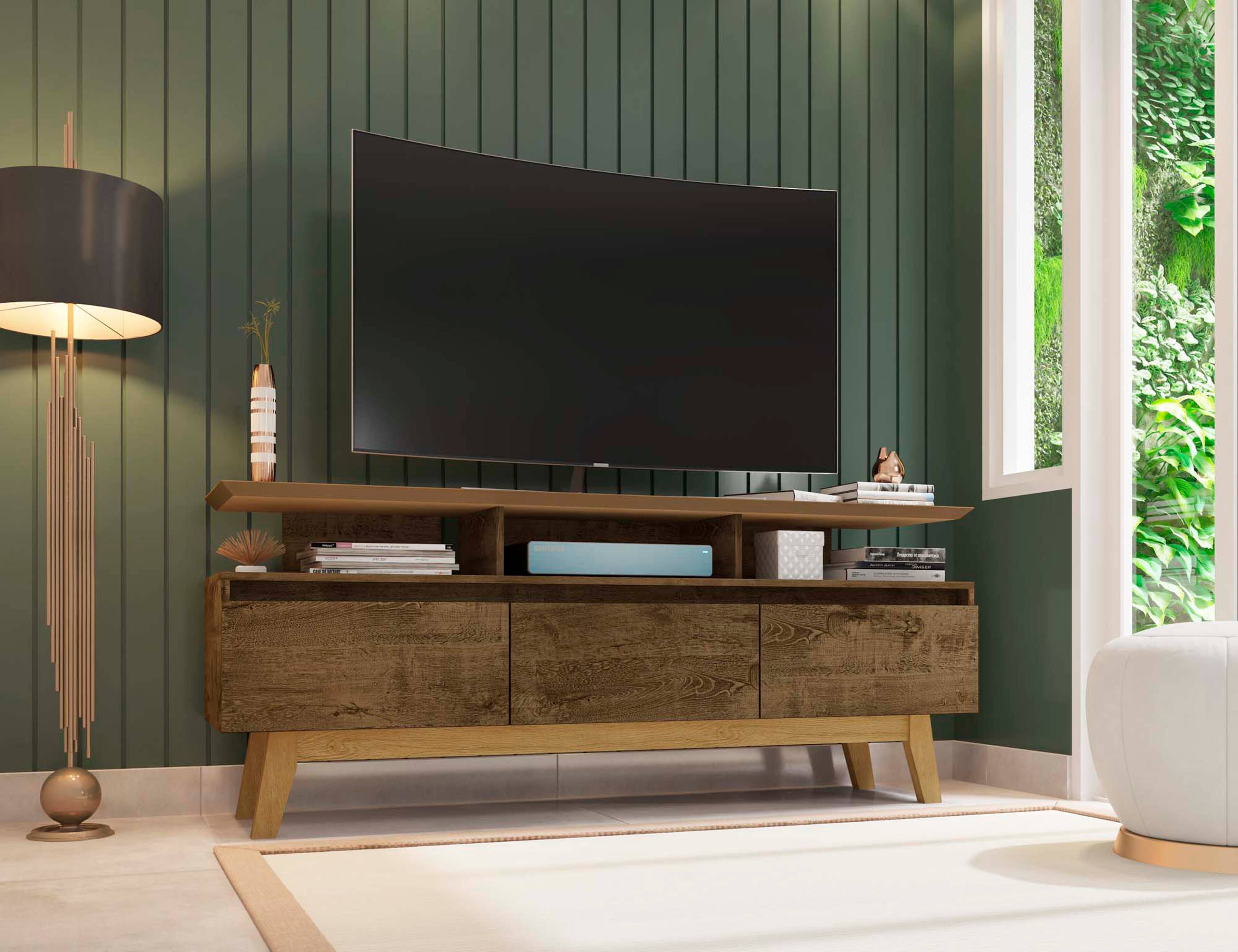 Angle. Manhattan Comfort - Yonkers Mid-Century Modern 63" TV Stand in Rustic Brown - Rustic Brown.