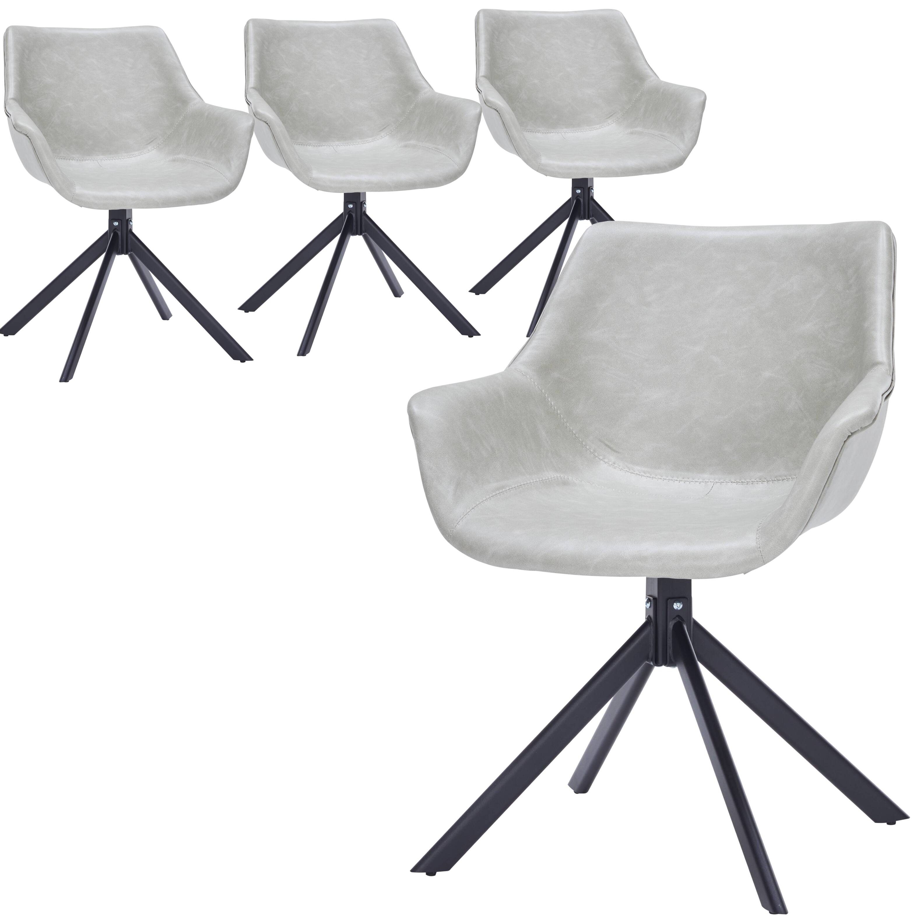 Front. LeisureMod - Markley 4-PCS Modern 360 Swivel Faux Leather Dining Armchair with Iron Legs - Light Grey.