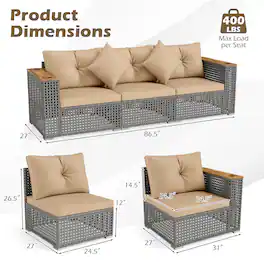 Costway - Patio Wicker Sectional Furniture Set, 3 Piece Outdoor Couch Set for Garden - Beige