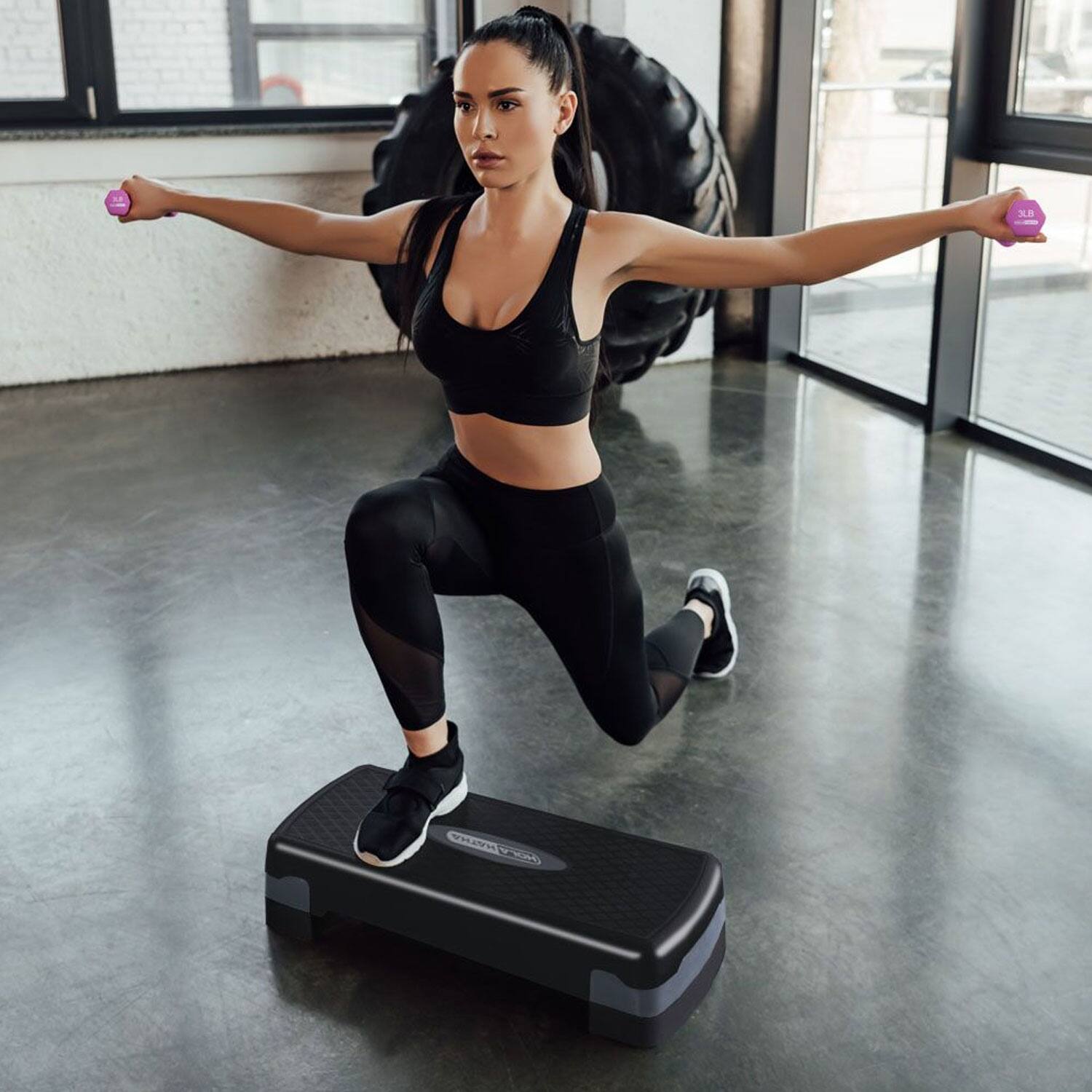 Alt View 8. HolaHatha - HolaHatha Aerobic Step Platform Exercise Fitness Equipment w/ Adjustable Height - Black.