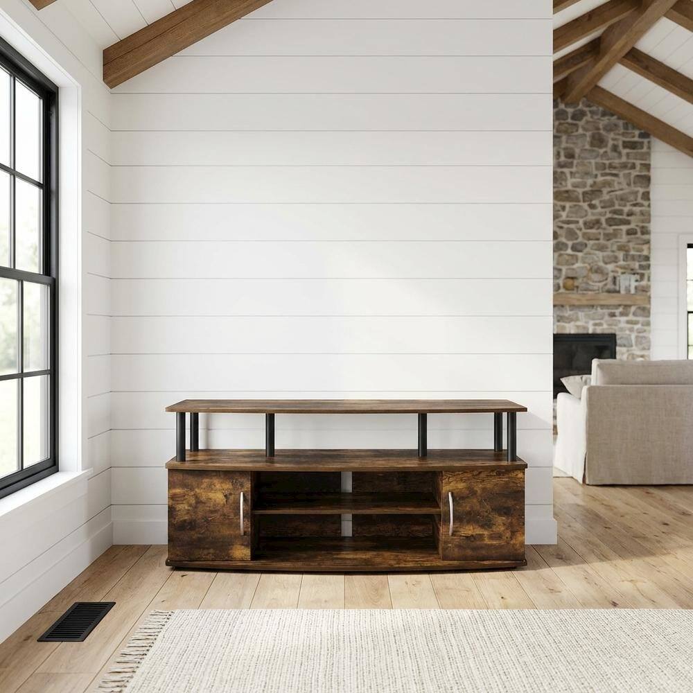 Angle. FurniFact - Black Amber Pine Large Entertainment Center with Spacious Storage - Amber Pine/Black.