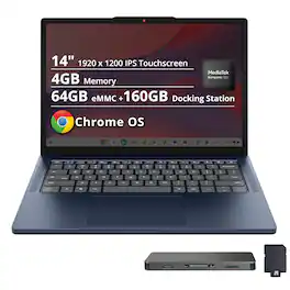 Lenovo - IdeaPad Slim 3 Chromebook - 14" 2K Touchscreen Laptop - MediaTek Kompanio 540 2025 - 4GB Memory - 64GB eMMC - Blue
